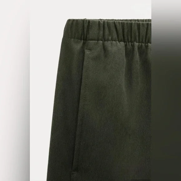 ZARA TEXTURED WIDE LEG PANTS DARK KHAKI GREEN - Picture 5 of 6
